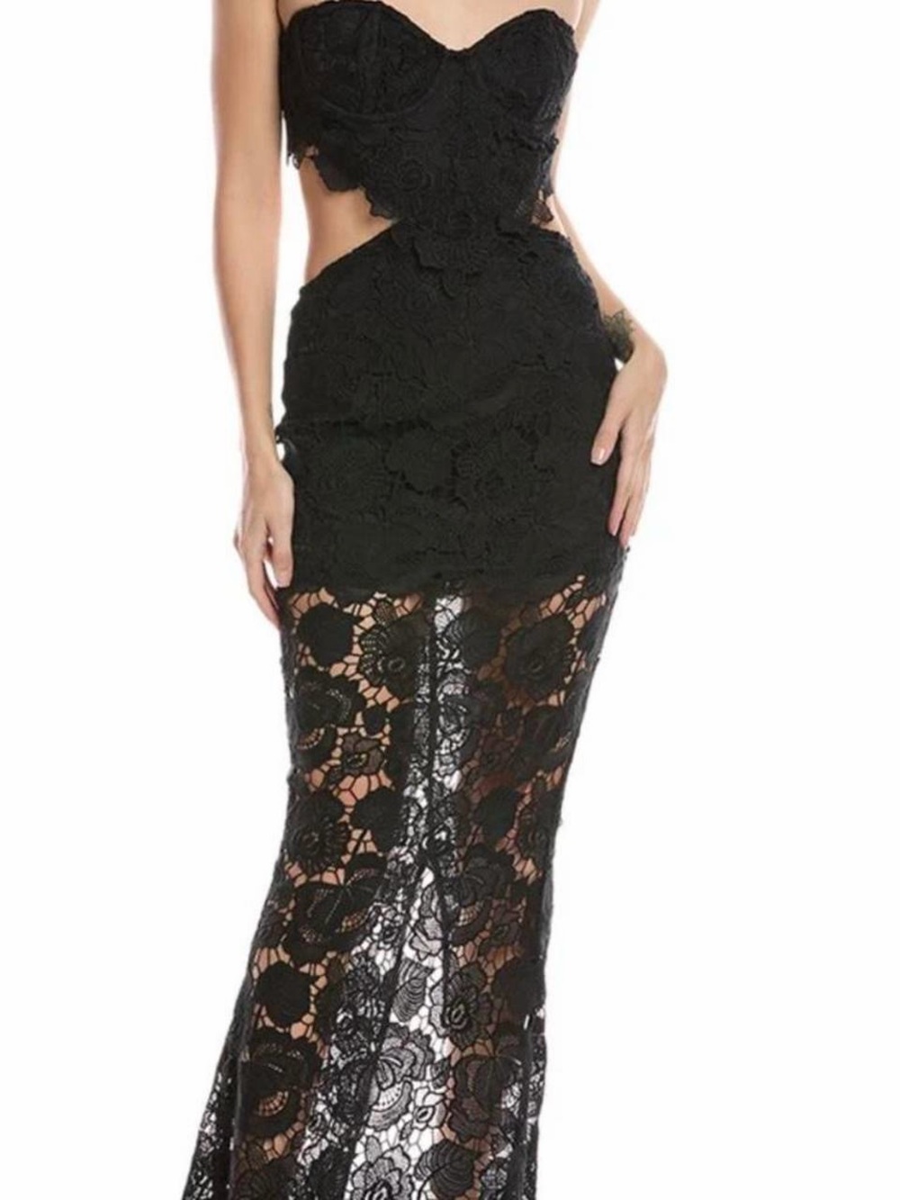 Black Lace Maxi Skirt - Elegant Sheer Floral Design